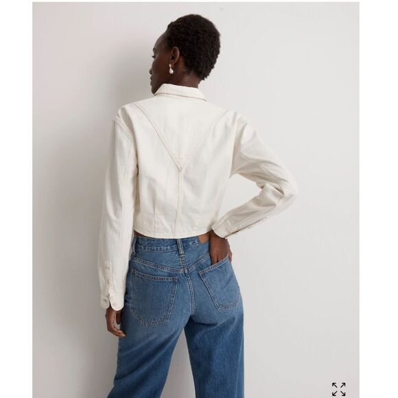 Madewell Denim Pleated Cropped Button Up Shirt Jacket - Picture 3 of 15